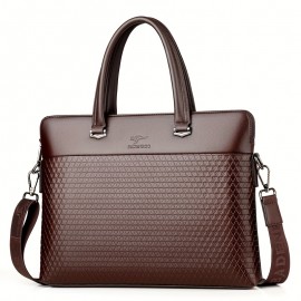 1pc Men'S Plaid Print Business Tote Bag, Crossbody Bag, Horizontal Casual Laptop Bag, Document Pouch, Shoulder Bag