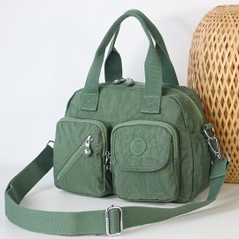 BO Women'S Multi-Pocket Nylon Crossbody Bag - Large Capacity Detachable Shoulder Strap, Multiple Zipper Pockets, Casual Style for Travel & Commuting, Available in Khaki